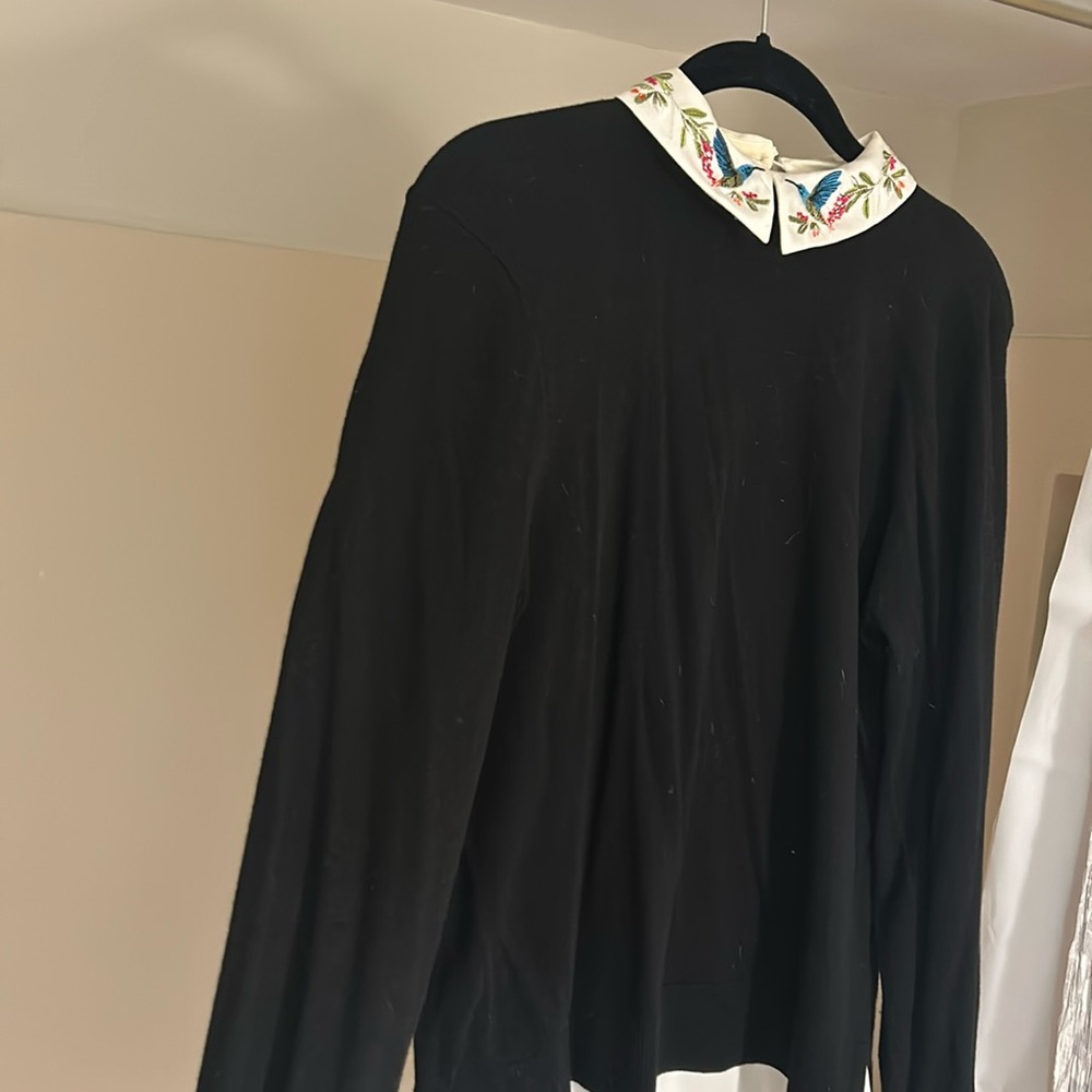 Ted Baker Black Kentro Highgrove Mockable Jumper Sweater sz 2 Embroidered Collar